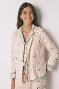 Длинная пижама из хлопка с принтом полосок и собачек