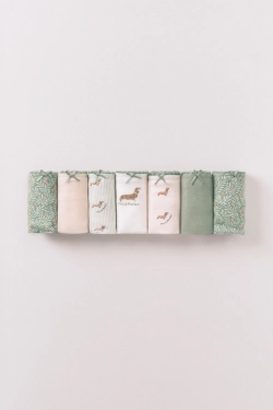 Набір із 7 класичних трусиків із бавовни, рожеві та зелені