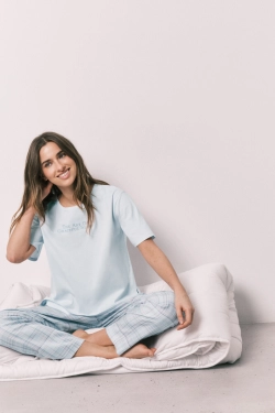 Піжама бавовняна синя в клітинку