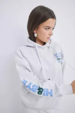 Серая махровая толстовка с капюшоном с логотипом