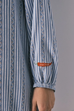 Ночная рубашка короткая вискозная в полоску синяя