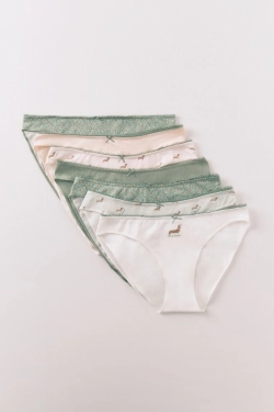 Набір із 7 класичних трусиків із бавовни, рожеві та зелені