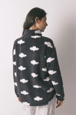 Короткий флисовый халат серого цвета с принтом Moomin