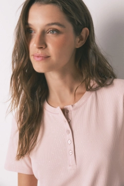 Рожева футболка в рубчик із люрексом