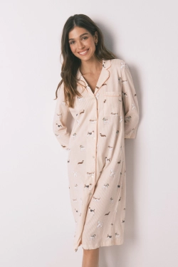 Нічна сорочка середньої довжини з бавовни з принтом