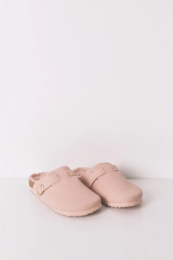 Рожеві капці-сабо з хутром