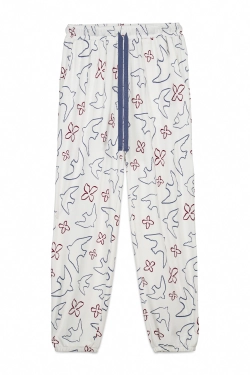 Длинные белые брюки с принтом птиц