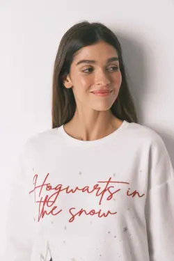 Довга флісова піжама з принтом "Hogwarts"