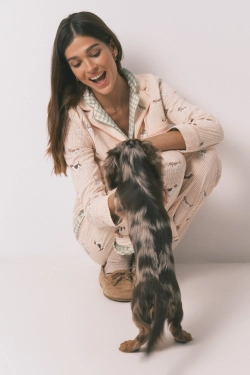 Длинная пижама из хлопка с принтом полосок и собачек