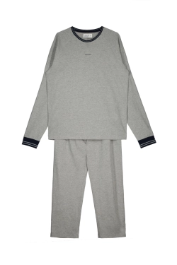 Длинная пижама из хлопкового джерси однотонного серого цвета