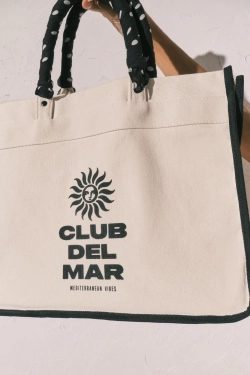 Велика бежева сумка з канвасу з принтом