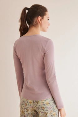 Фиолетовая футболка Henley с длинными рукавами из хлопка