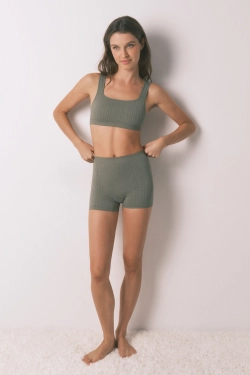 Зелені безшовні трусики-боксери з в'язаною текстурою