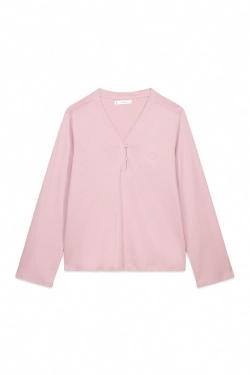 Рожева бавовняна футболка з довгим рукавом