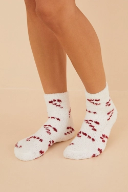 Пушистые носки с принтом Candy Cane