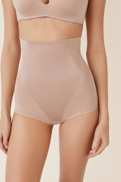 Бежеві моделюючі трусики з високою посадкою та тюлем