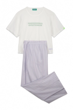 Довга бавовняна піжама з принтом у смужку