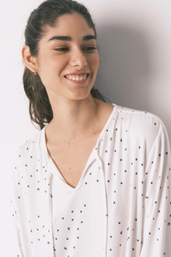 Ночная сорочка миди, белая с принтом