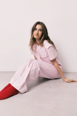 Піжама довга бавовняна в смужку з коротким рукавом