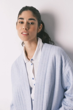 Короткий стёганый халат синего цвета