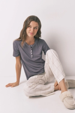 Сіра футболка в рубчик із люрексом