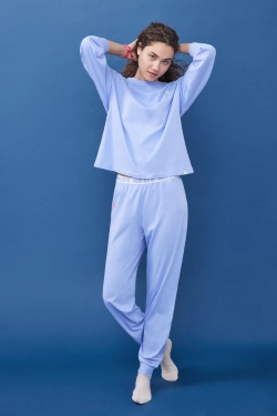 Синяя пижама из хлопка со свитшотом и длинными брюками