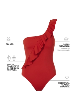 Купальник коригуючий асиметричний з воланом помаранчевий