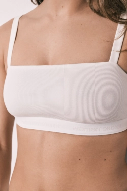 Белый хлопковый бюстгальтер-топ в рубчик
