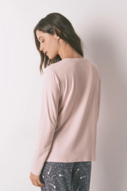 Розовый лонгслив в рубчик с люрексом
