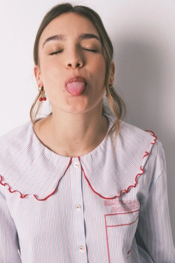 Довга бавовняна піжама з комірцем