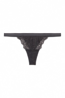 Чорні трусики-танга з блискучого мережива