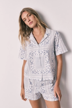 Короткая хлопковая пижама с принтом