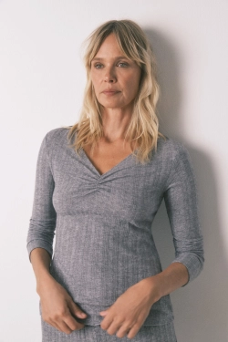 Длинная пижама из трикотажа серая