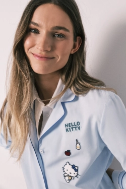 Синяя хлопковая пижама рубашечного кроя Hello Kitty