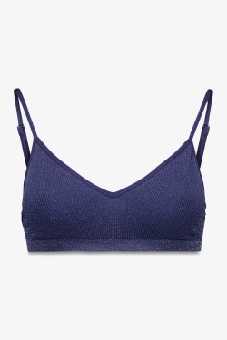 Синий бесшовный топ в рубчик с люрексом