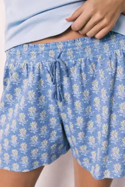 Голубая короткая хлопковая пижама с квадратным вырезом