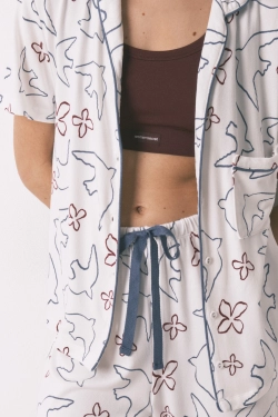 Піжама зі бавовни, біла з принтом птахів