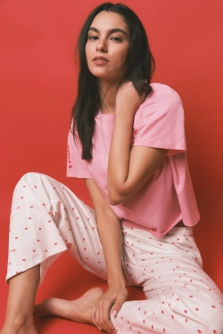 Длинная хлопковая  пижама с принтом