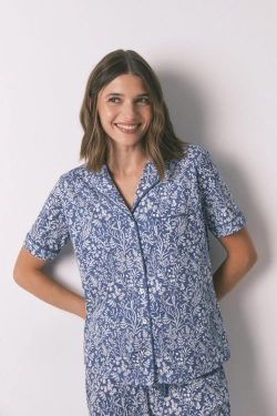 Синя бавовняна піжама з квітами