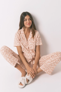 Классическая пижама из хлопка с оранжевым принтом