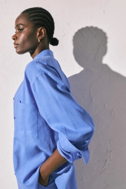 Рубашка длинная льняная синяя