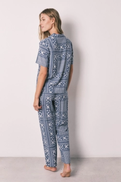 Длинная пижама рубашечного кроя с коротким рукавом и принтом
