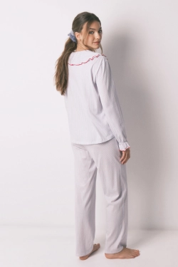 Довга бавовняна піжама з комірцем