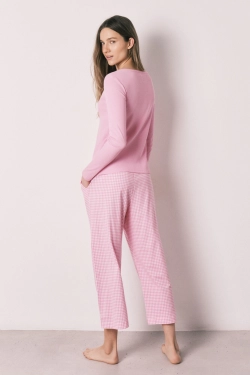 Довга рожева бавовняна піжама у клітинку віші