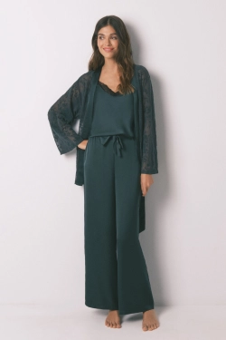 Зелений атласний піжамний комплект