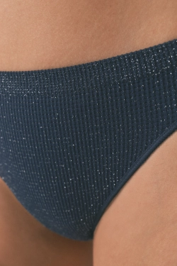 Сині безшовні трусики-танга в рубчик з люрексом