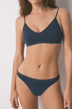 Сині безшовні трусики-танга в рубчик з люрексом