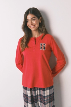 Довга бавовняна піжама з картатими штанами та принтом "Hogwarts"