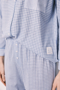 Довга піжама сорочкового типу у синю клітинку Vichy