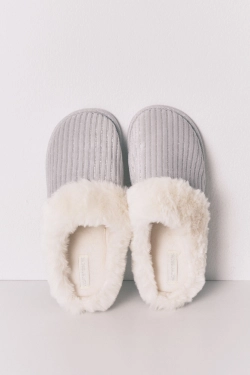 Домашние тапочки серые с люрексом в рубчик